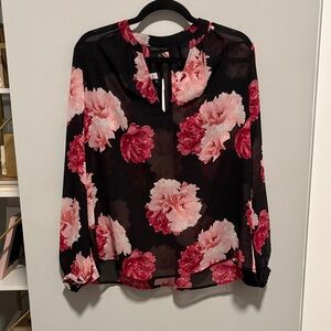 NWT Banana Republic Black and Pink Floral Sheer Blouse